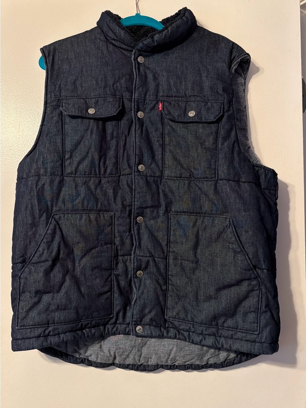Levi's Vest Mens XXL , 2XL Blue Denim Quilted Thermore Insulated Fleece Collar